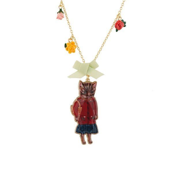 N2X Nathalie Lete Cat Weared Coat W/Resin Flowers Necklace | ADNL3021 - Les Nereides
