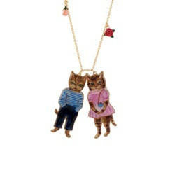  N2X Nathalie Lete Cats Wear Breton Stripe & Pink Dress W/Resin Flower Necklace | ADNL3071 