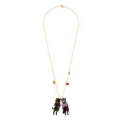 N2X Nathalie Lete Cats Wear Checked Shirt & Polka Dot Top W/Resin Flower Necklace | ADNL3091 - Les Nereides