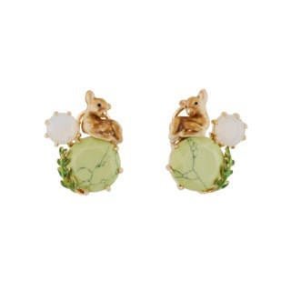 Obscurité Ostentatoire Green Marbled Stone & Fawn Earrings | AEOO105T/1 - Les Nereides