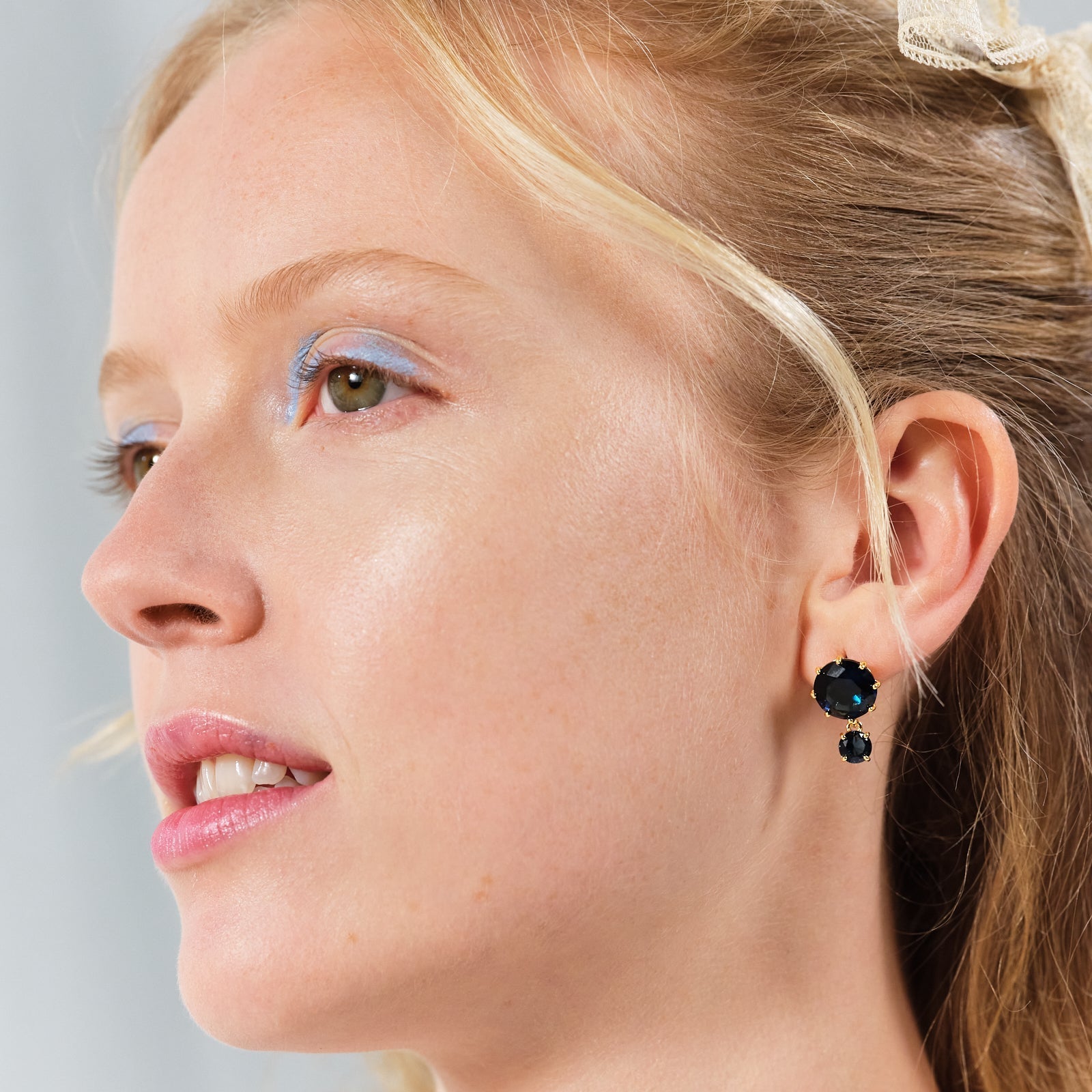 Ocean Blue Diamantine 2 Round Stone Sleeper Earrings | ASLD1261 - Les Nereides