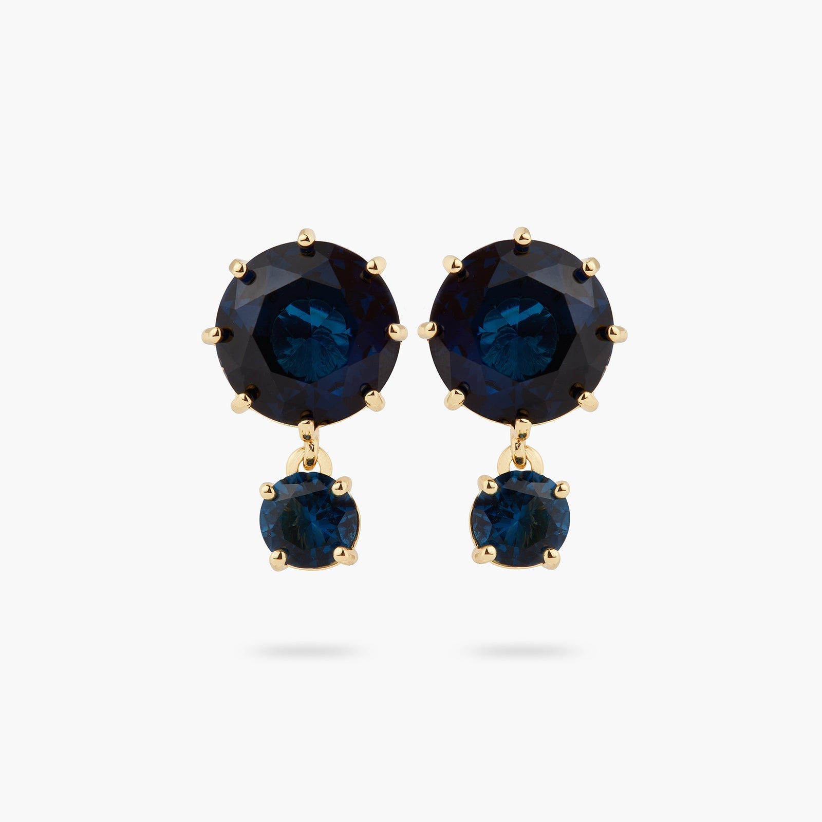 Ocean Blue Diamantine 2 Round Stone Sleeper Earrings | ASLD1261 - Les Nereides