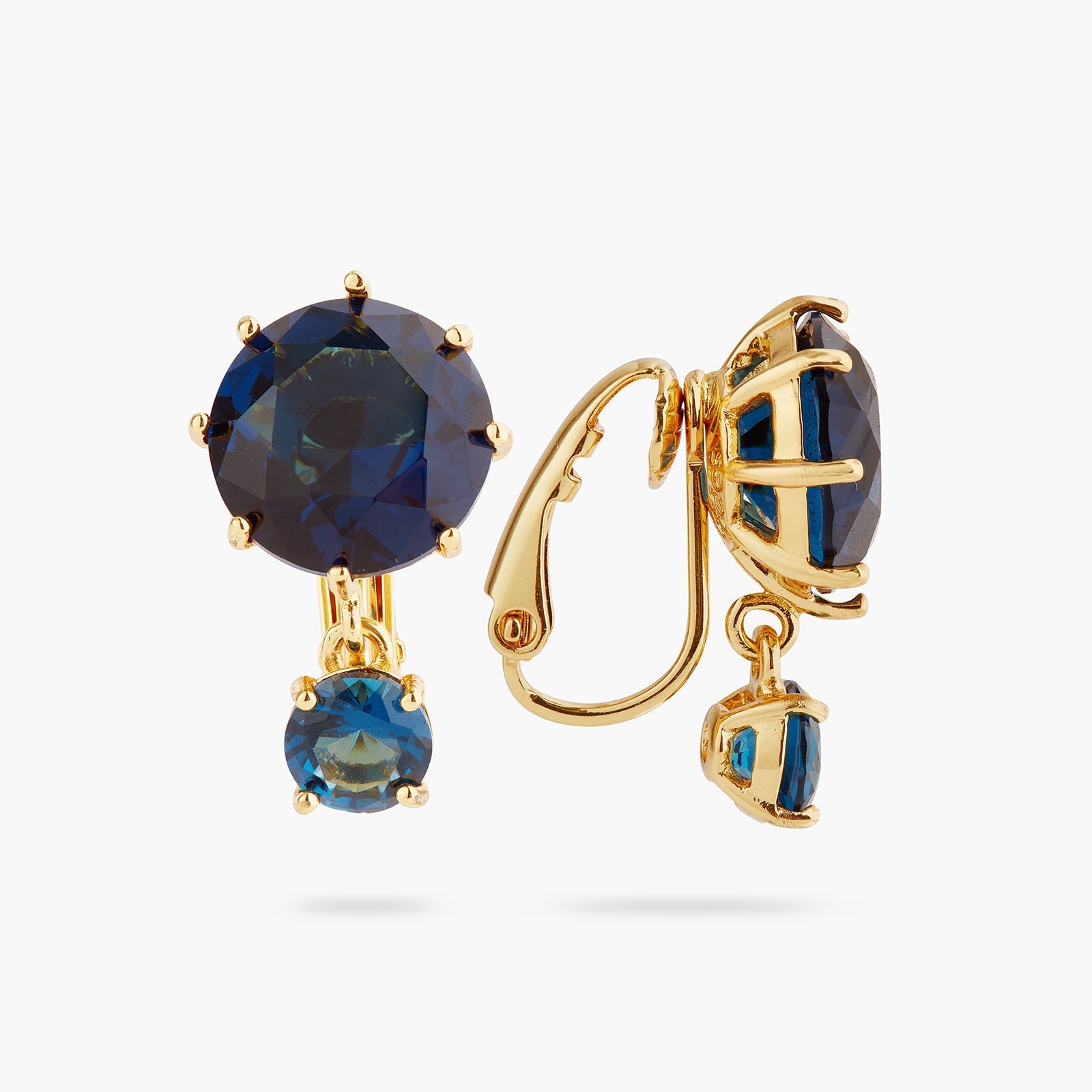 Ocean Blue Diamantine 2 Round Stone Sleeper Earrings | ASLD1261 - Les Nereides