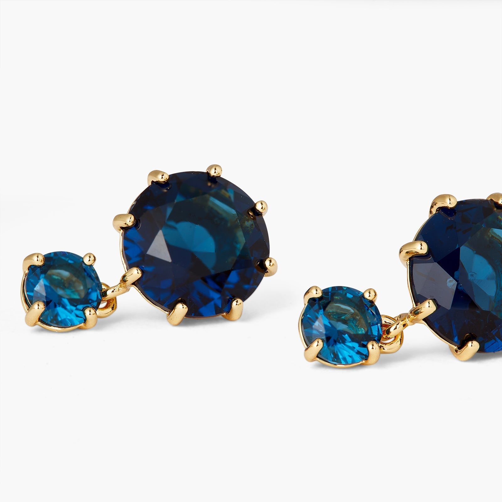Ocean Blue Diamantine 2 Round Stone Sleeper Earrings | ASLD1261 - Les Nereides