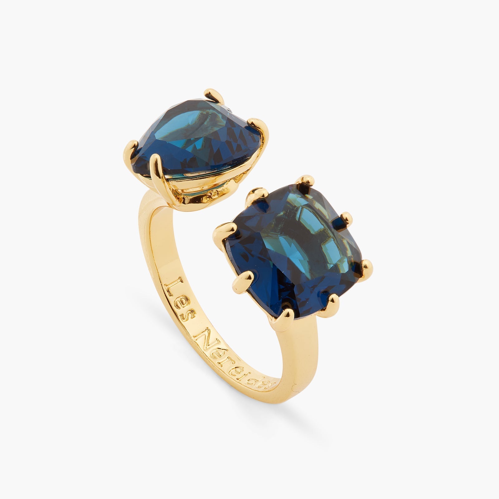 Ocean Blue Diamantine Heart And Square Stone You And Me Adjustable Ring | ASLD6181 - Les Nereides
