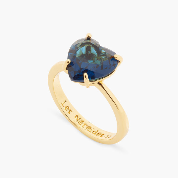 Ocean Blue Diamantine Heart-Shaped Solitaire Ring | ASLD6171 - Les Nereides