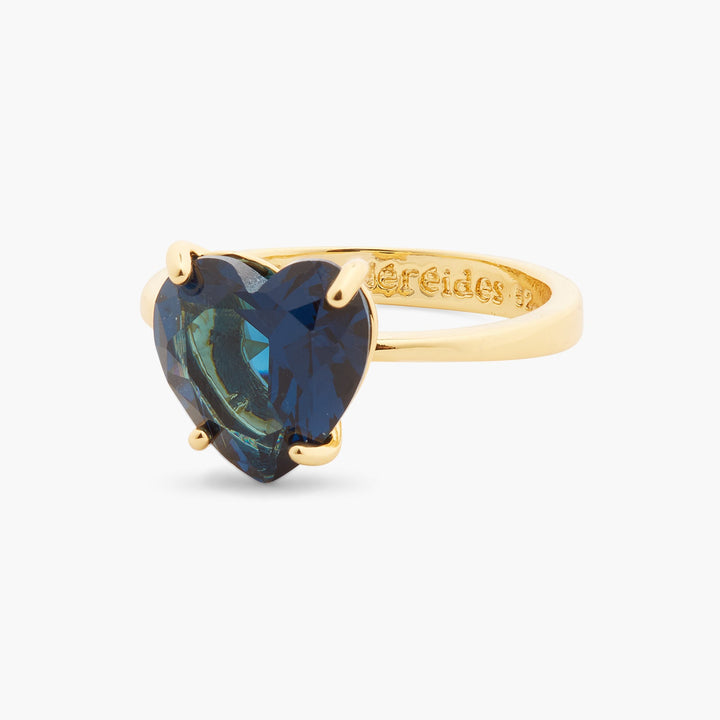 Ocean Blue Diamantine Heart-Shaped Solitaire Ring | ASLD6171 - Les Nereides