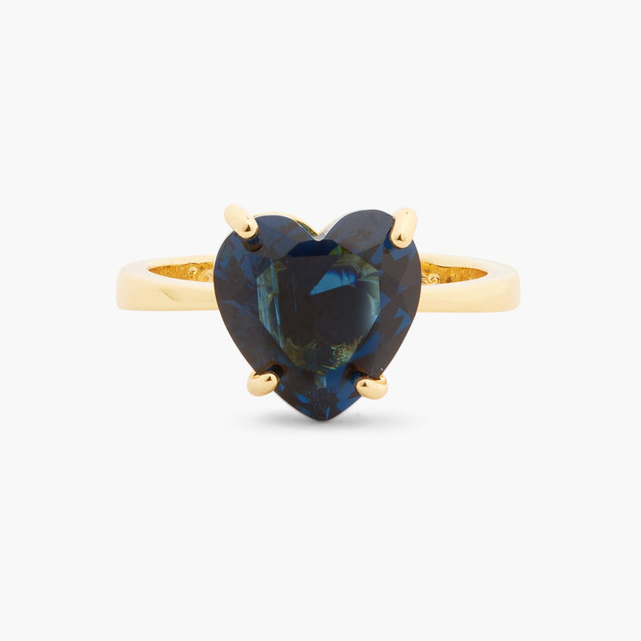 Ocean Blue Diamantine Heart-Shaped Solitaire Ring | ASLD6171 - Les Nereides