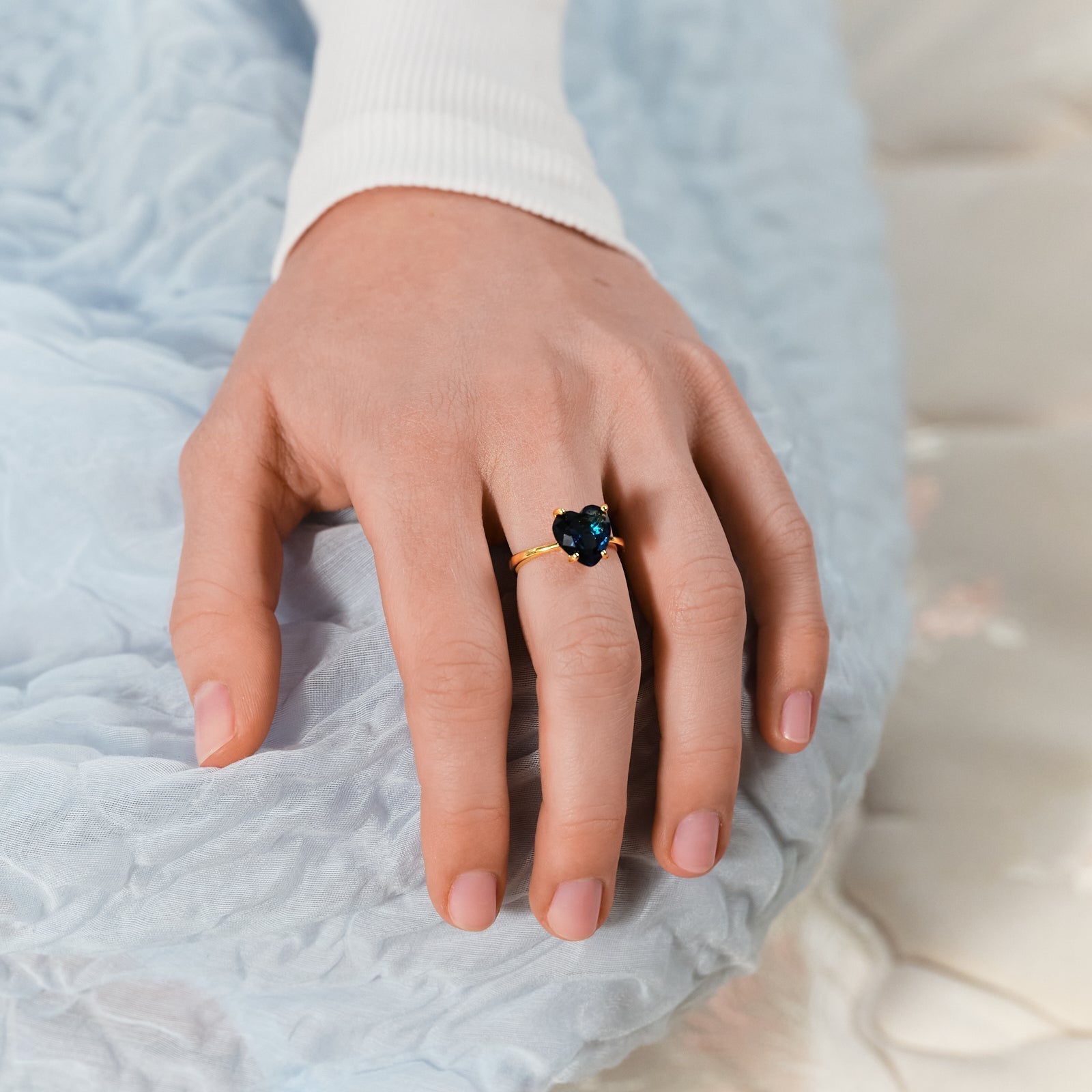 Ocean Blue Diamantine Heart - Shaped Solitaire Ring | ASLD6171 - Les Nereides