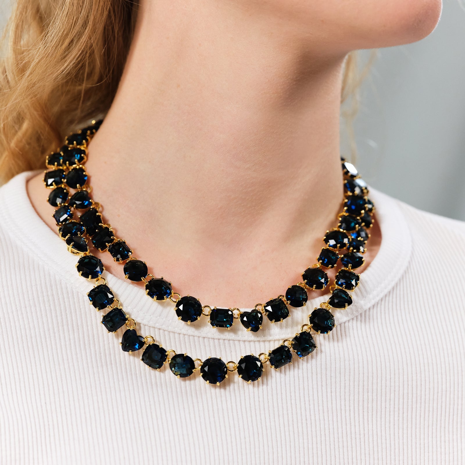 Ocean Blue Diamantine Luxurious Double - Row Necklace | ASLD3551 - Les Nereides
