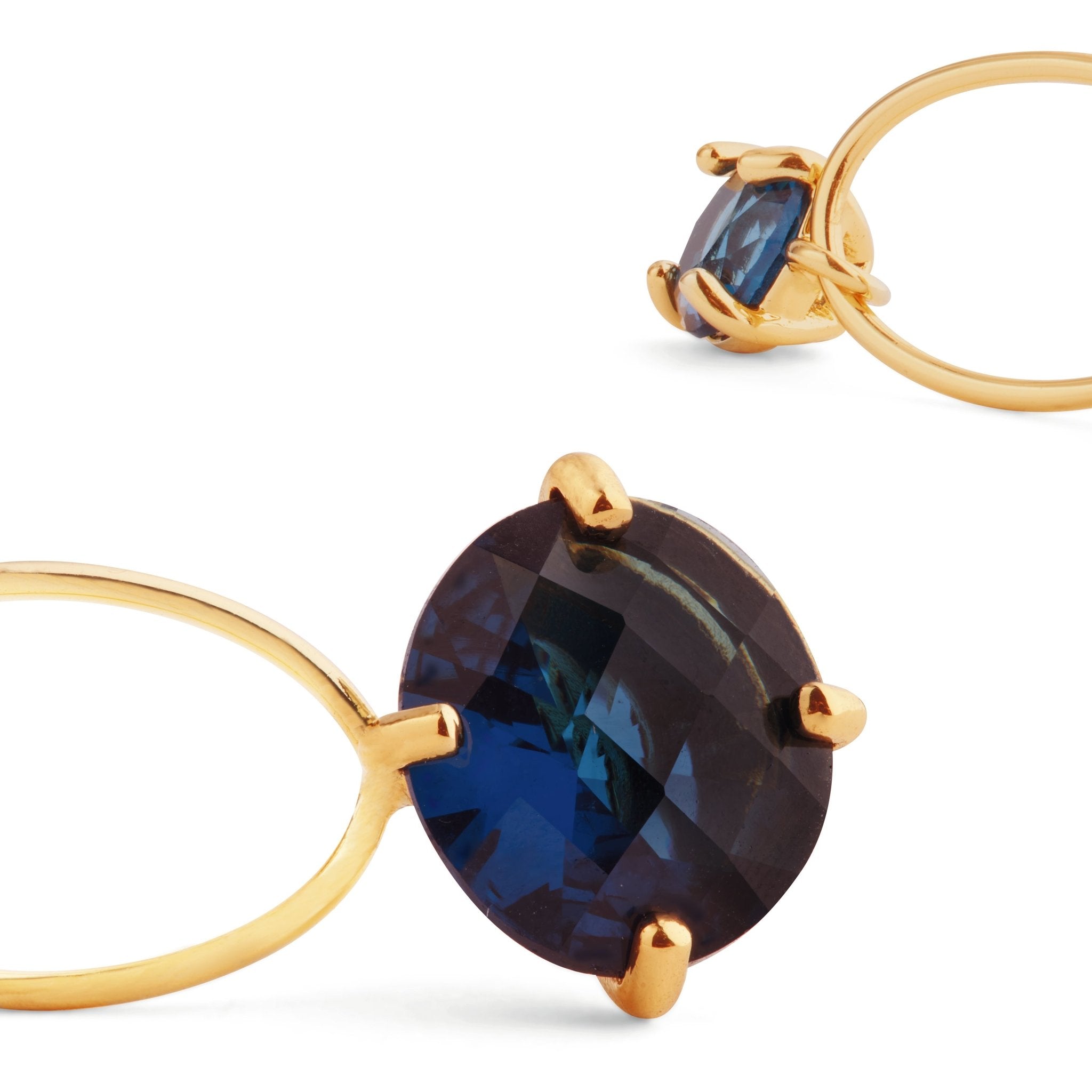Ocean Blue Diamantine Oval Ring With Round Stone Earrings | ASLD1461 - Les Nereides