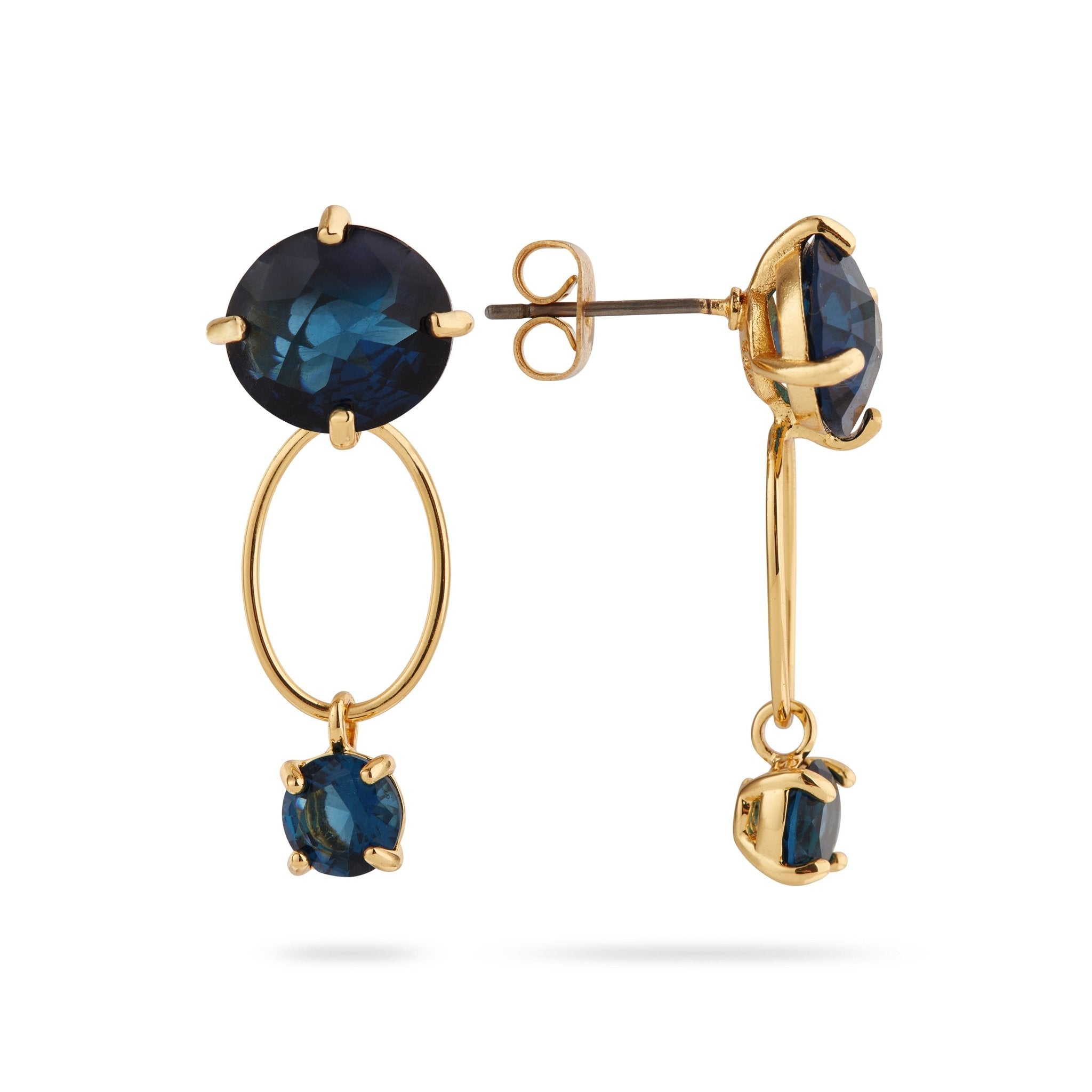 Ocean Blue Diamantine Oval Ring With Round Stone Earrings | ASLD1461 - Les Nereides