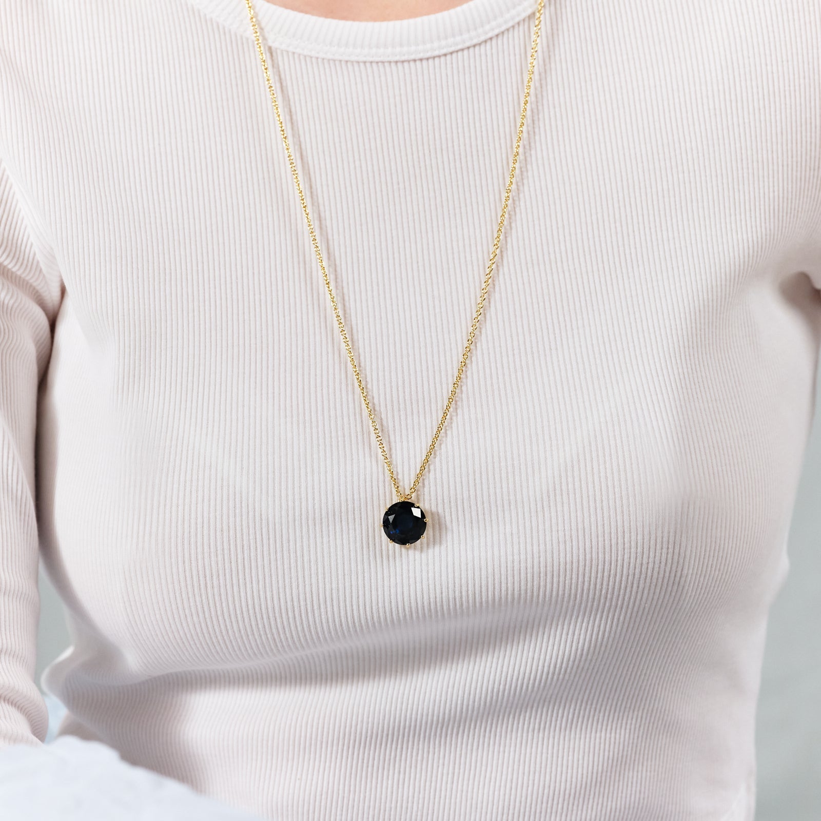 Ocean Blue Diamantine Round Stone Long Necklace | ASLD3331 - Les Nereides