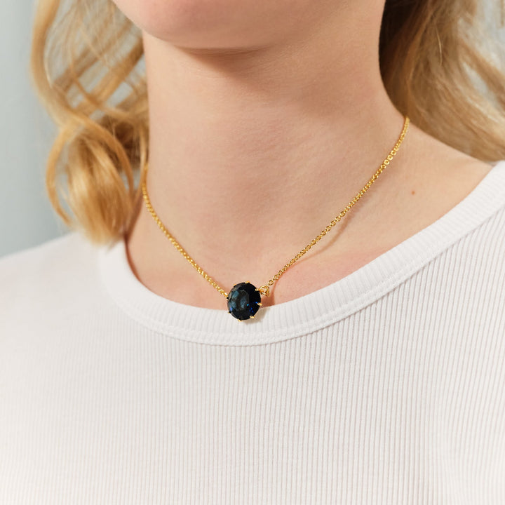 Ocean Blue Diamantine Round Stone Pendant Necklace | ASLD3011 - Les Nereides