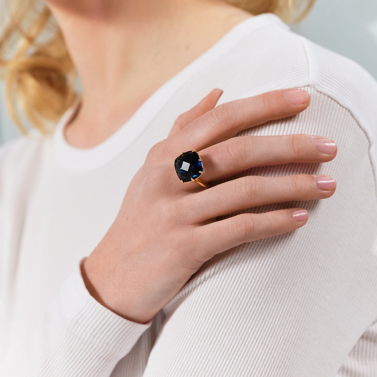 Ocean Blue Diamantine Square Solitaire Ring | ASLD6021 - Les Nereides