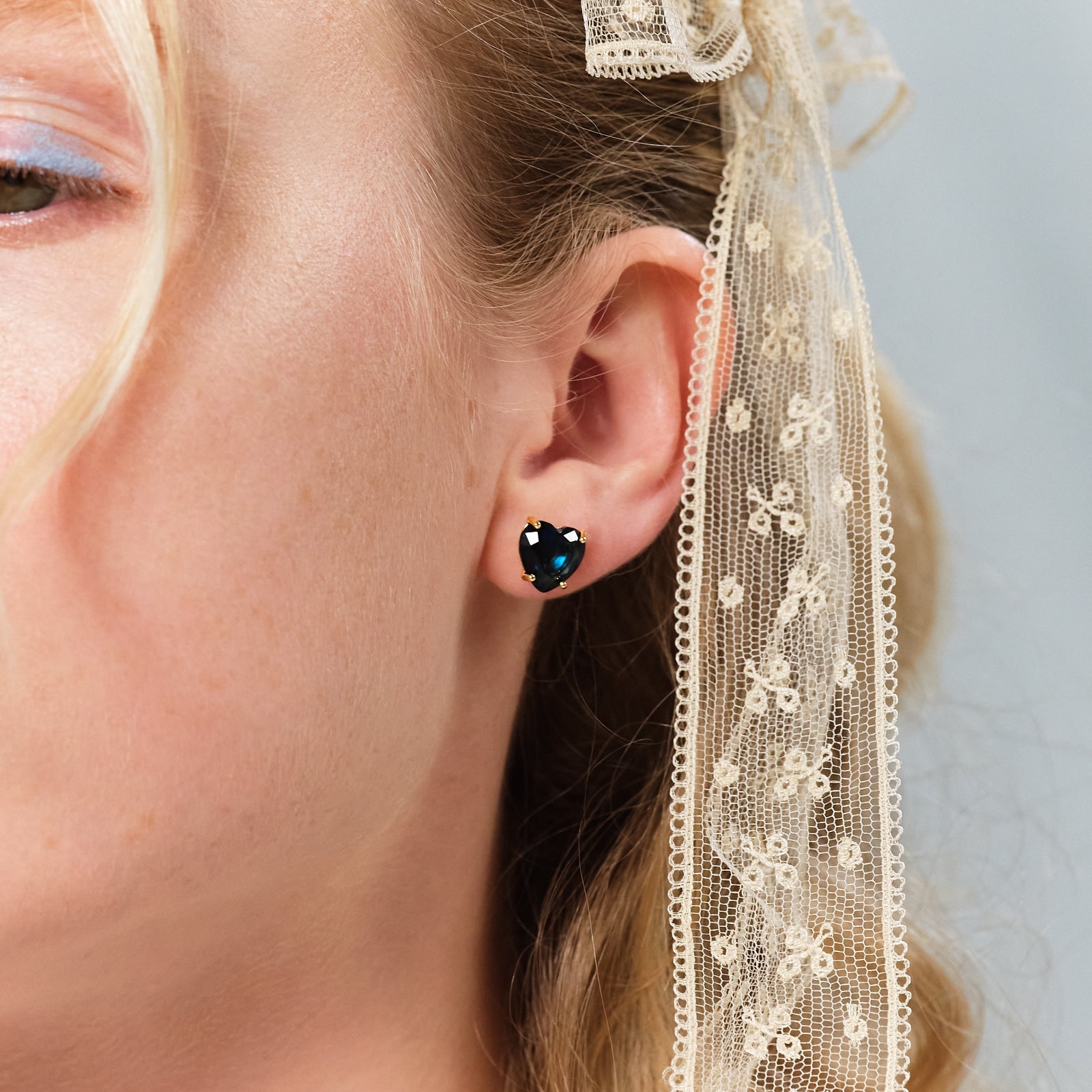 Ocean Blue Heart - Shaped Stone Sleeper Earrings | ASLD1451 - Les Nereides