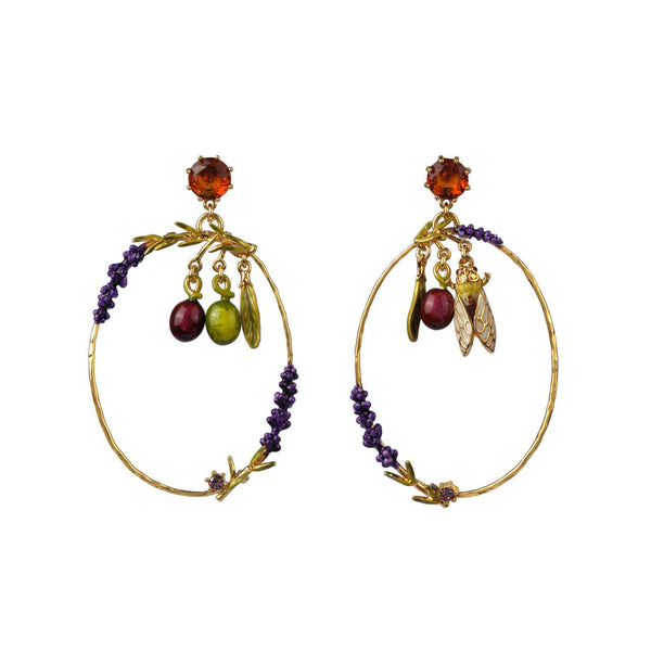 Olives, Cicada And Lavender Hoops Earrings | ABJP110T/1 - Les Nereides