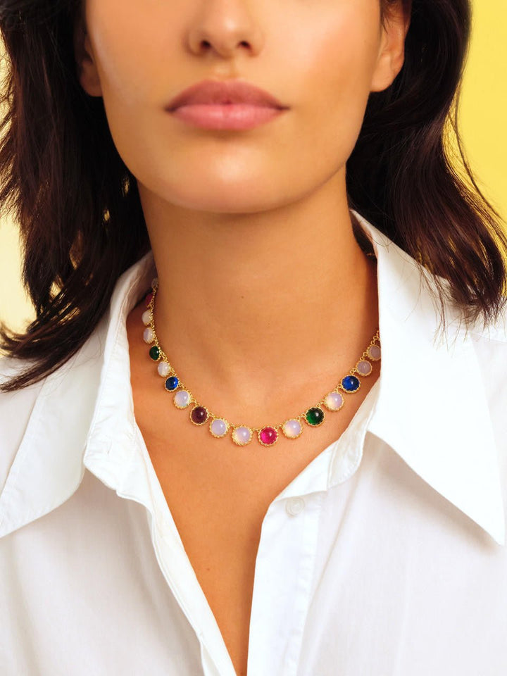 One Row Coloured Stones Necklace | APJS3031 - Les Nereides