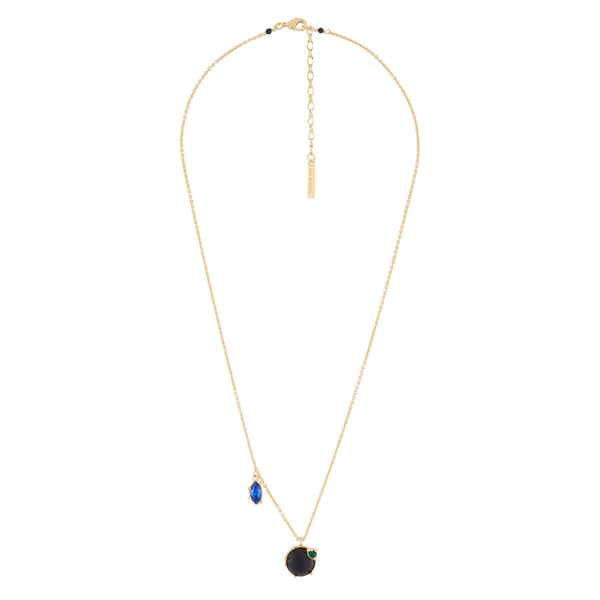Onyx And Asymmetrical Rhinestones Thin Necklace | AJPF303 - Les Nereides