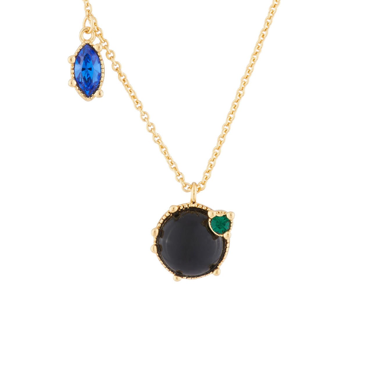 Onyx And Asymmetrical Rhinestones Thin Necklace | AJPF303 - Les Nereides