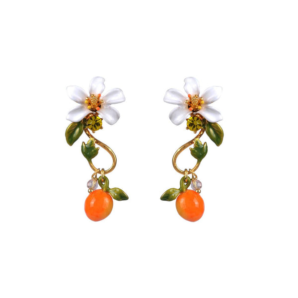 Les Néréides Orange Orange Blossom and Chains Stud Earrings