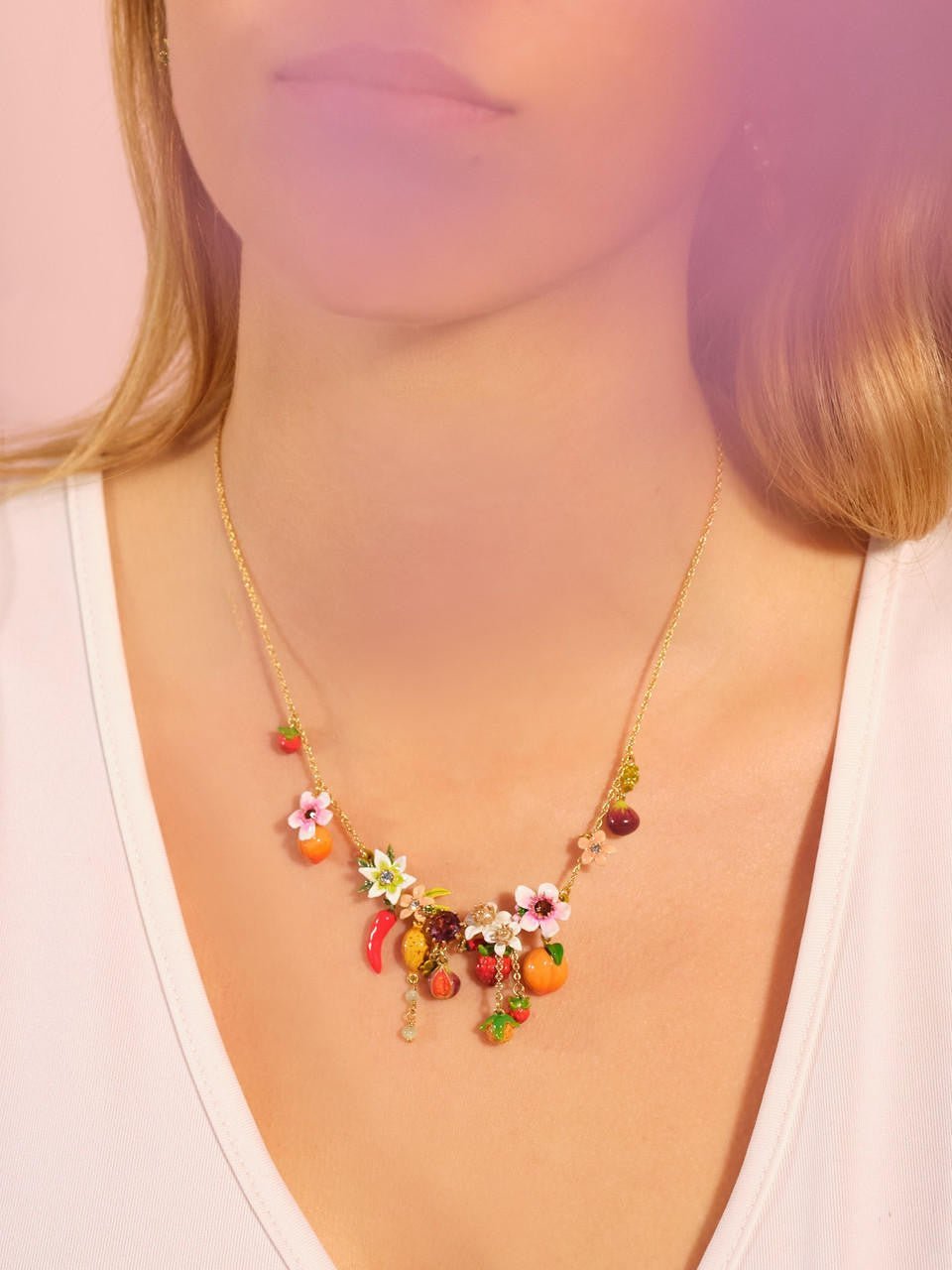 Orchard Fruits And Flowers Statement Necklace | APVE3011 - Les Nereides