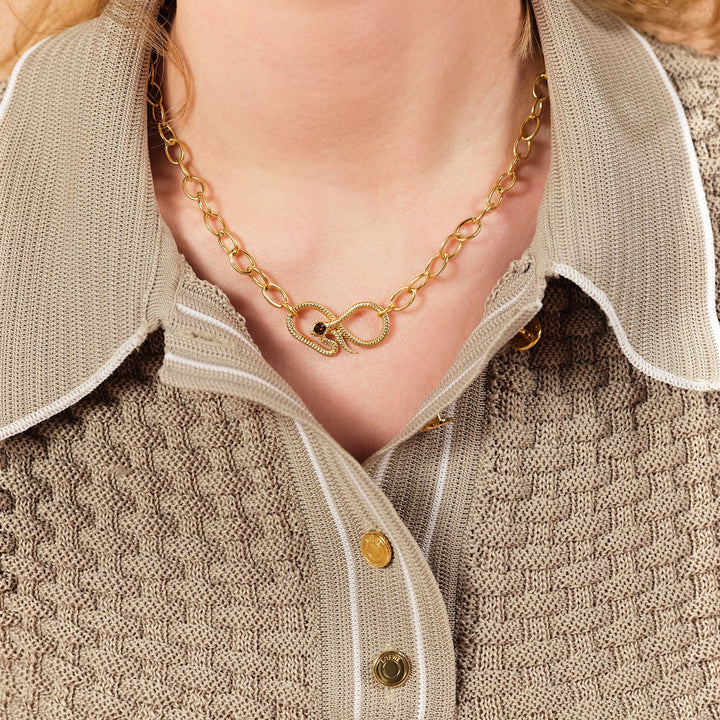 Oval Link Chain And Egyptian Snake Statement Neckace | ASNI3051 - Les Nereides