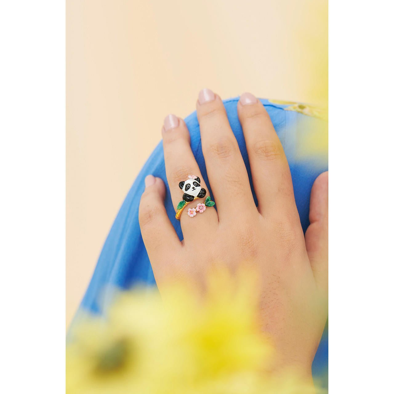 Panda And Flowers Adjustable Rings | ANFL6011 - Les Nereides