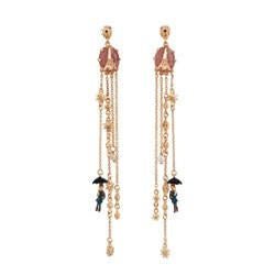 Paris Mon Amour Mocha Rose Crystal, Eiffel Tower, Long Chains Earrings | ACPA1031 - Les Nereides