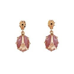 Paris Mon Amour Round Mocha Rose Crystal, Eiffel Tower Earrings | ACPA1011 - Les Nereides