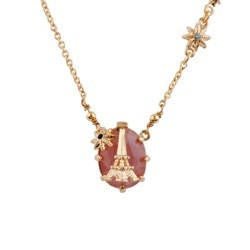 Paris Mon Amour Round Mocha Rose Crystal, Eiffel Tower Necklace | ACPA3011 - Les Nereides