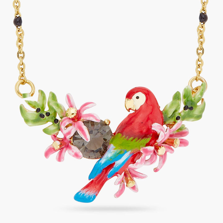 Parrot And Exotic Flower Statement Necklace | ARPA3011 - Les Nereides