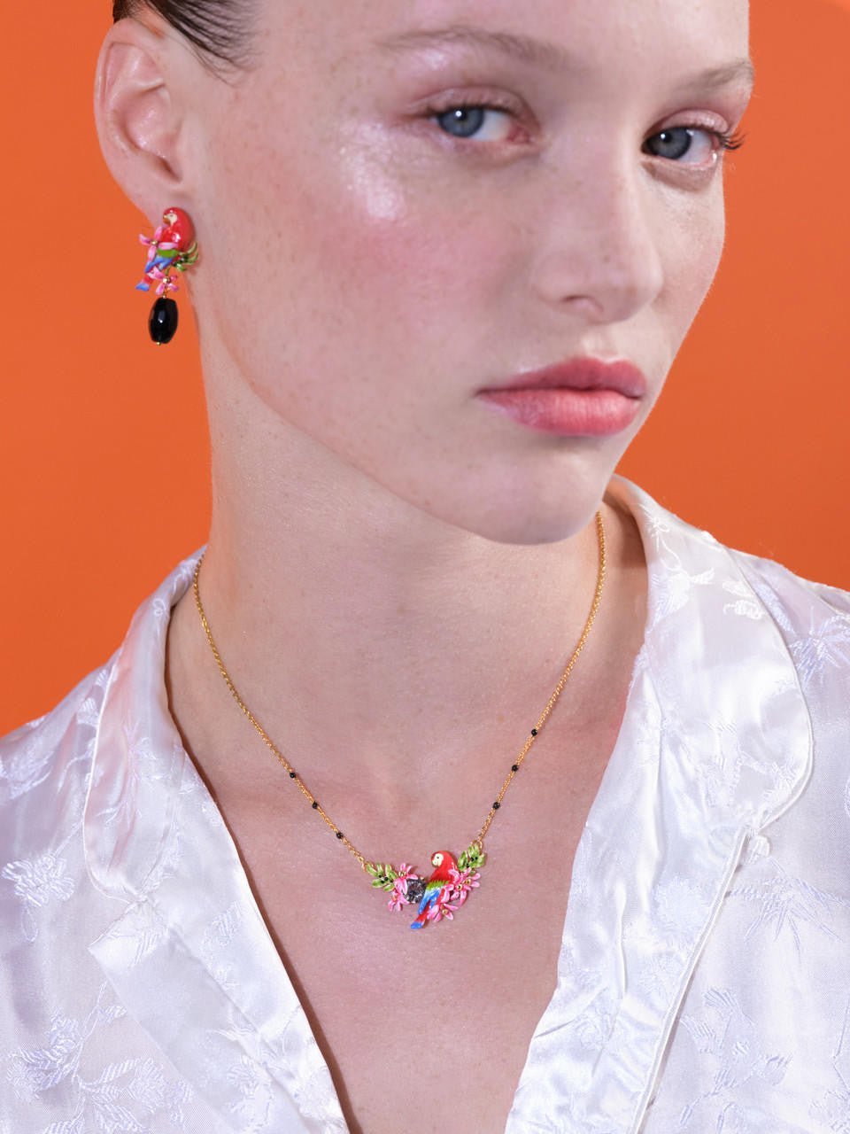 Parrot And Exotic Flower Statement Necklace | ARPA3011 - Les Nereides