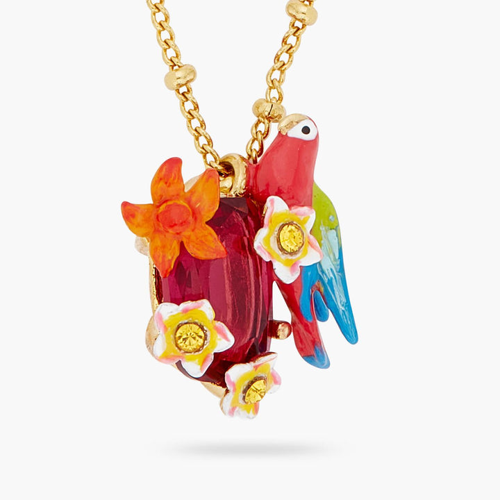 Parrot And Wild Flower Pendant Necklace | ARPA3021 - Les Nereides