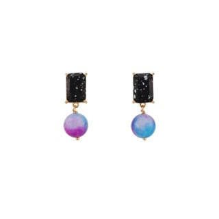 Parure Geometrique Black Stone, Pink & Blue Sky Bead Earrings | ACPG1061 - Les Nereides