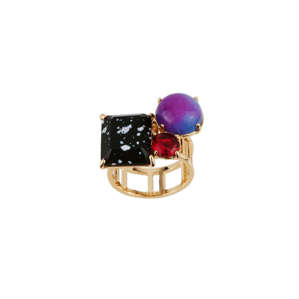 Parure Geometrique Black Stone, Pink & Blue Sky Bead Rings | ACPG606/11 - Les Nereides