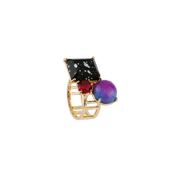 Parure Geometrique Black Stone, Pink & Blue Sky Bead Rings | ACPG606/11 - Les Nereides