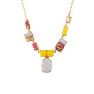 Parure Geometrique Large Set Of Marbled Pink, Grey, Yellow Stones Necklace | ACPG3011 - Les Nereides