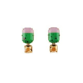 Parure Geometrique Pink & Green Stone, Gold Stone Earrings | ACPG1011 - Les Nereides