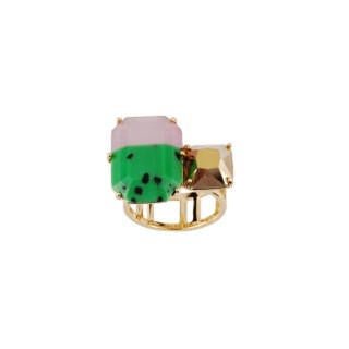 Parure Geometrique Pink & Green Stone, Gold Stone Rings | ACPG601/11 - Les Nereides