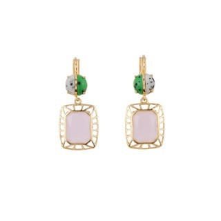 Parure Geometrique Pink Stone, Gold Frame Earrings | ACPG1051 - Les Nereides