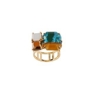 Parure Geometrique Yellow & Blue, Gold, Grey Stones Rings | ACPG602/11 - Les Nereides