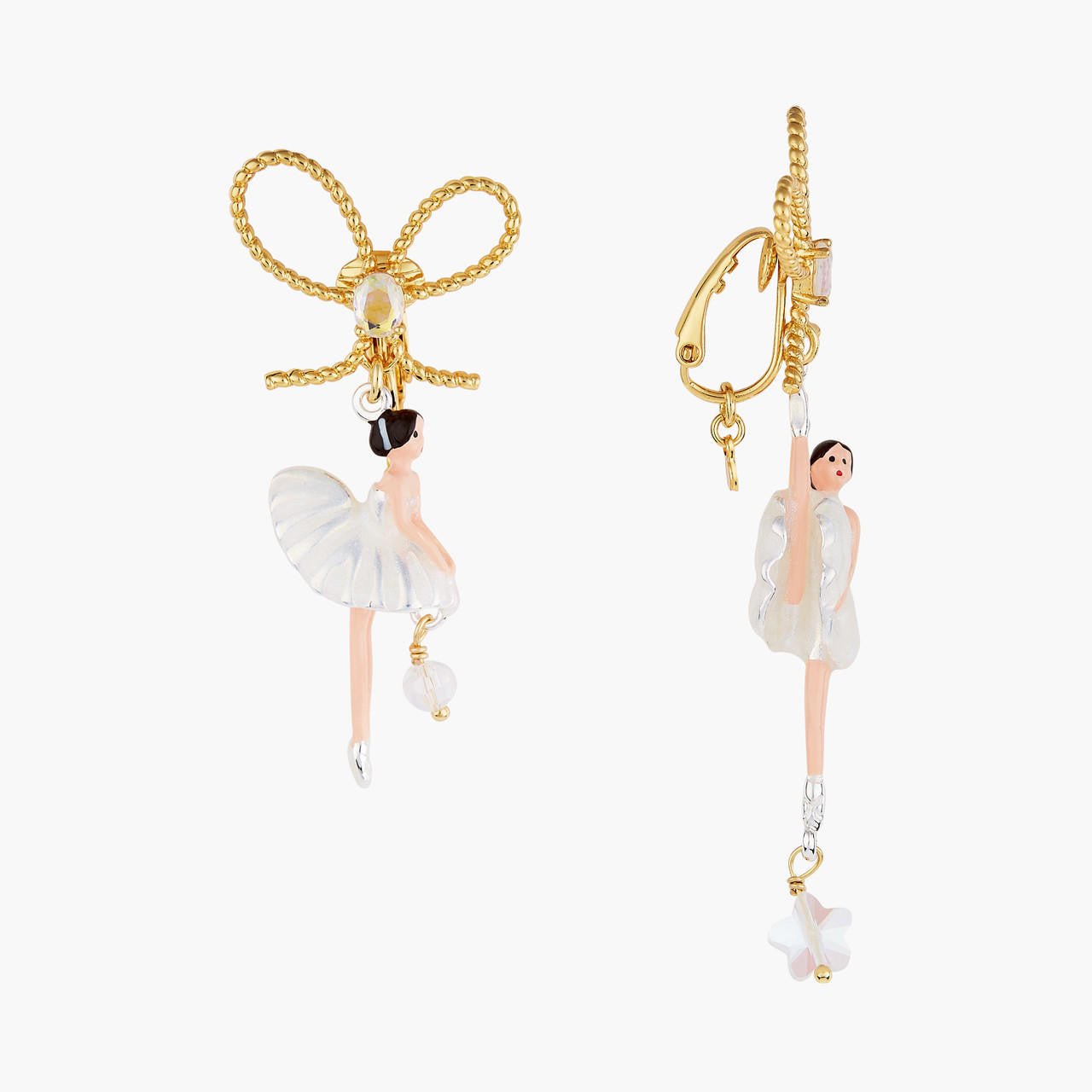 Pas de Deux Aurora Baurealis Asymmetrical Earrings With Bow | AODD1081 - Les Nereides