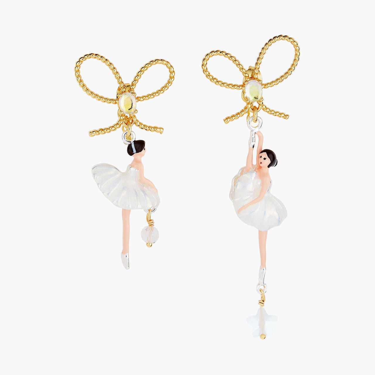 Pas de Deux Aurora Baurealis Asymmetrical Earrings With Bow | AODD1081 - Les Nereides