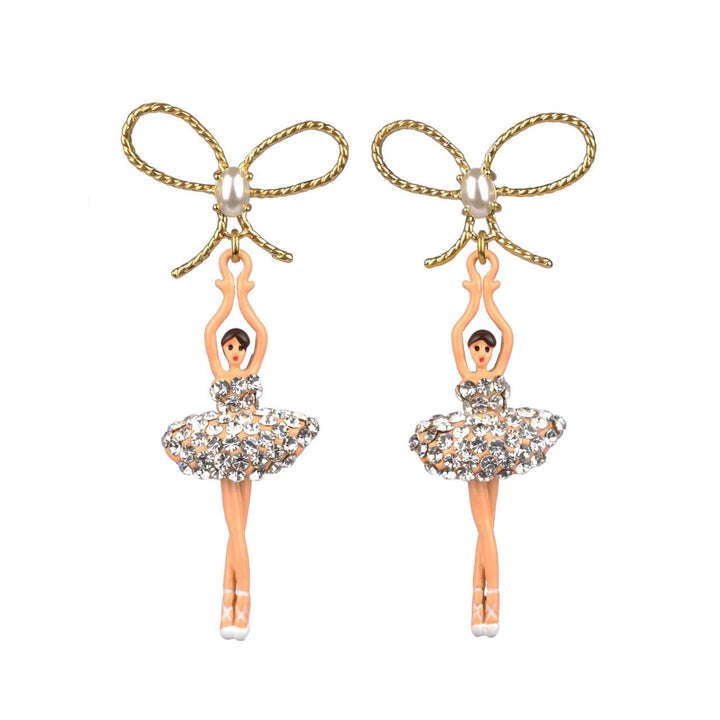 Pas de Deux Lux Ballerina And Knot Silver Crystal Earrings | ZDDL108T3 - Les Nereides