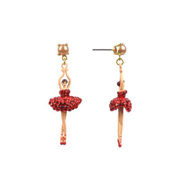 Pas de Deux Lux Ballerina Red Earrings | AADDL1151 - Les Nereides