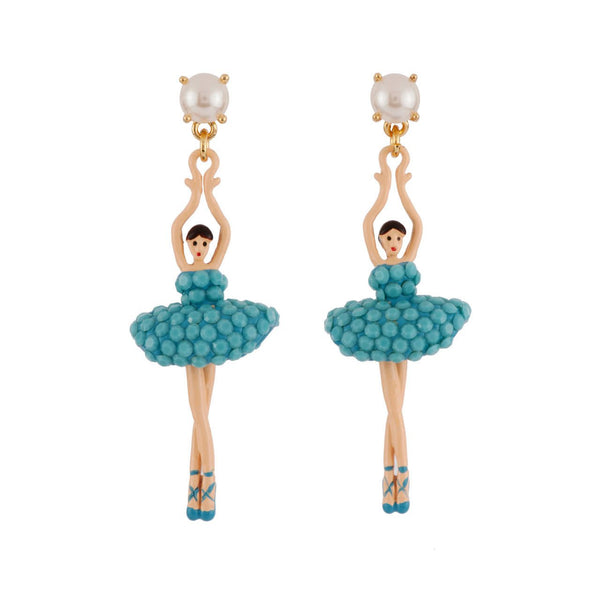 Pas de Deux Lux Rhinestones Turquoise Coral Earrings | AFDDL1151 - Les Nereides