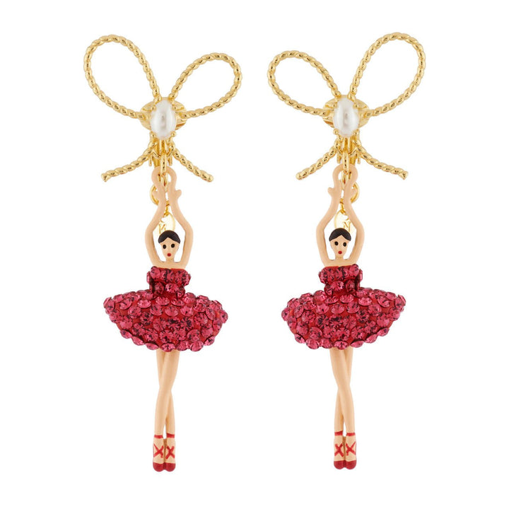 Pas de Deux Lux With Knot Rhinestones Indian Pink Earrings | AHDDL108C/2 - Les Nereides