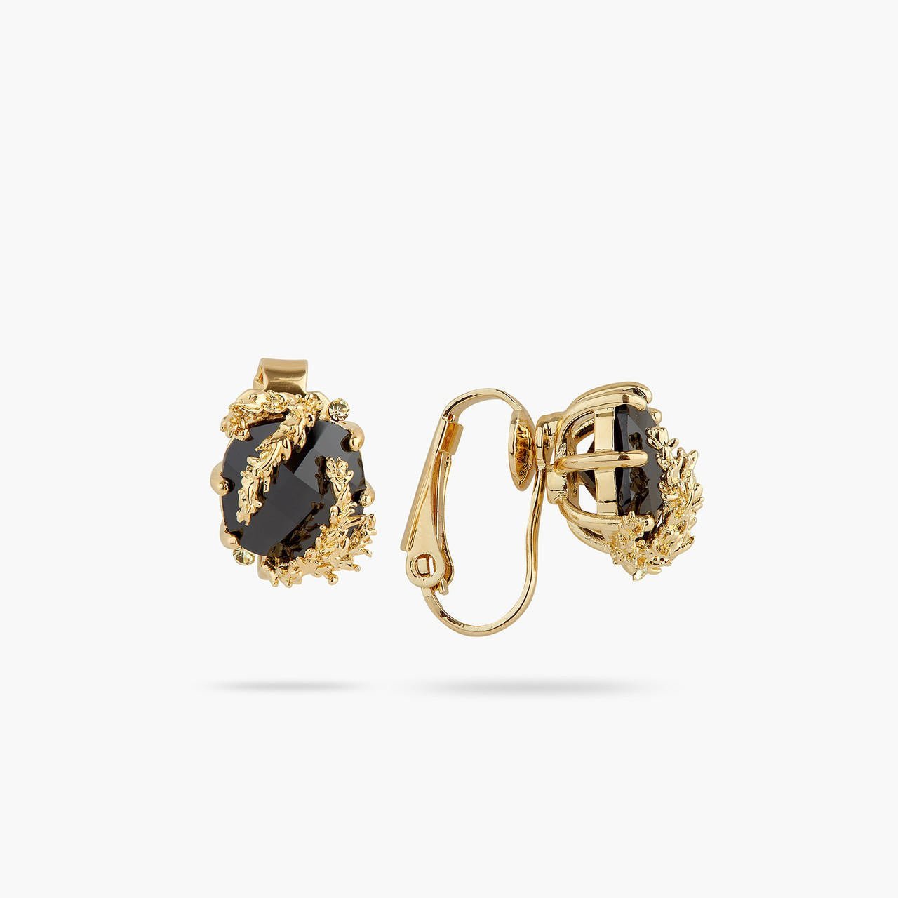 Patchouli Flower And Black Faceted Crystal Earrings | AQNC1051 - Les Nereides