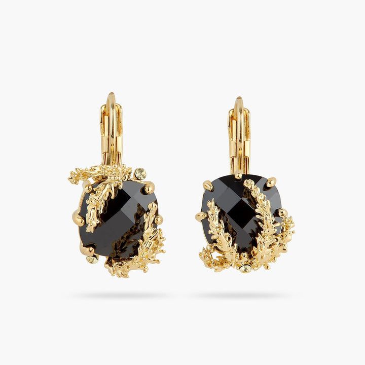 Patchouli Flower And Black Faceted Crystal Earrings | AQNC1051 - Les Nereides